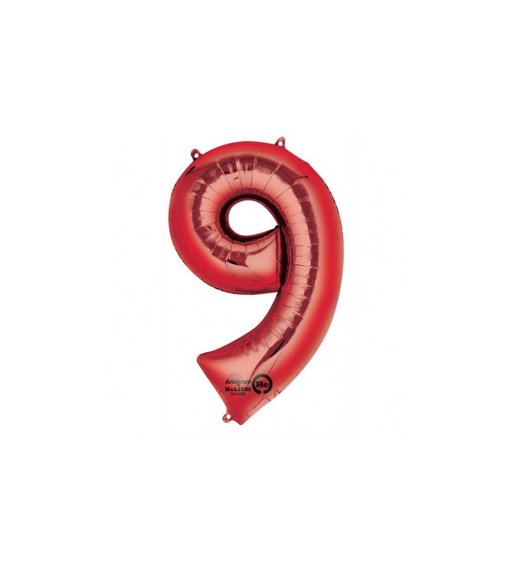 Fóliový balónek červený - velké číslo 9