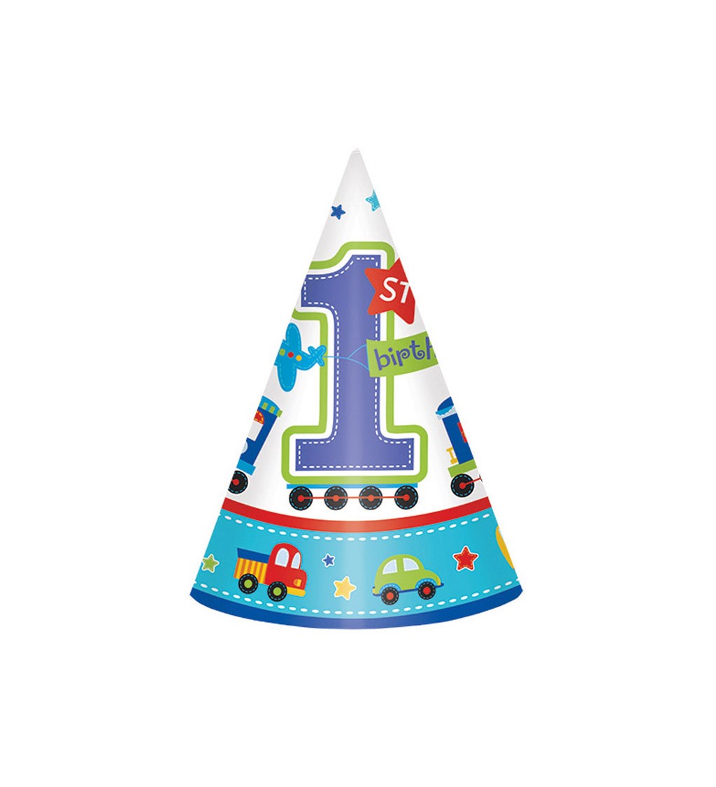 8 Party Cone Hats All Aboard Birthday