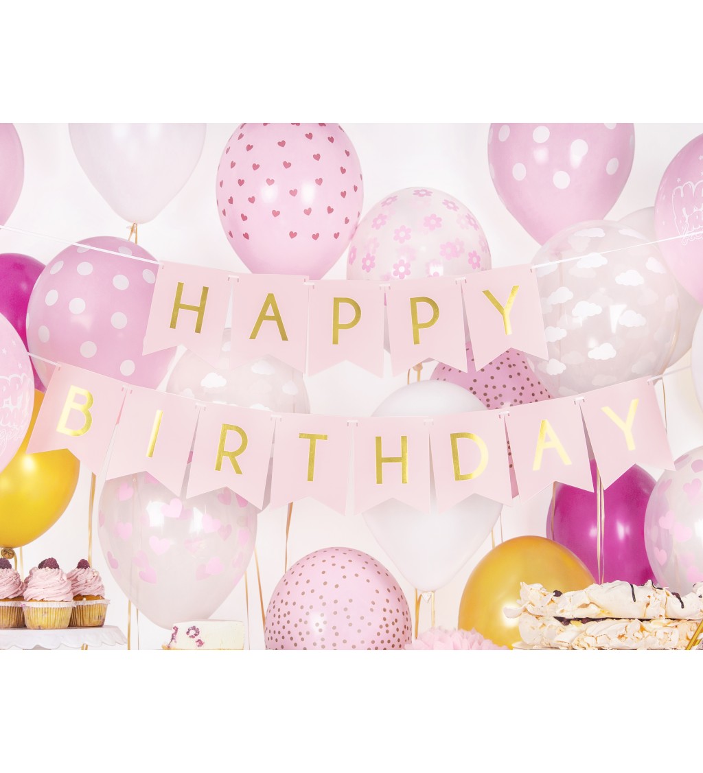 Girlanda - Happy Birthday růžová