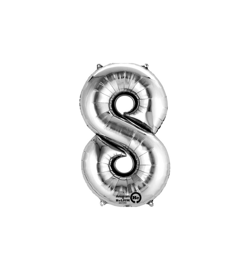 Fóliový balónek stříbrný - malé číslo 8