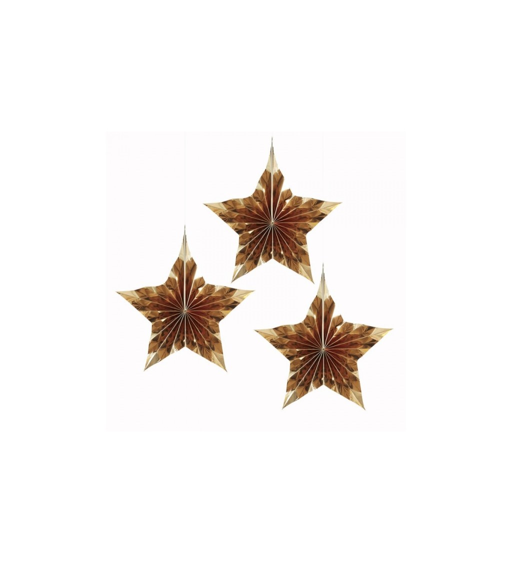 Zlatá závěsná hvězda - 3ks