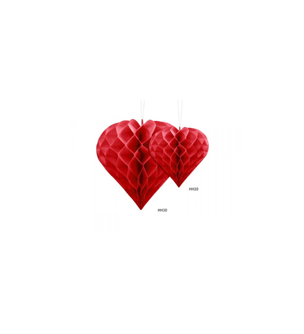 Papírová dekorace ve tvaru srdce - Červená, 20 cm