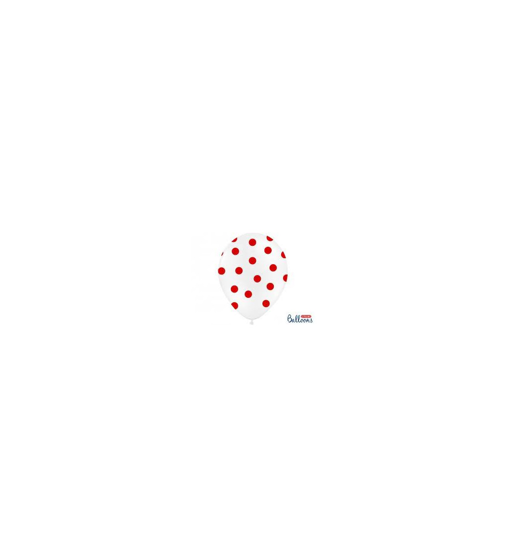 Balónky pastelové bílé - červené puntíky - 50 ks