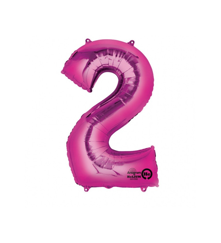 Fóliový balónek růžový - velké číslo 2