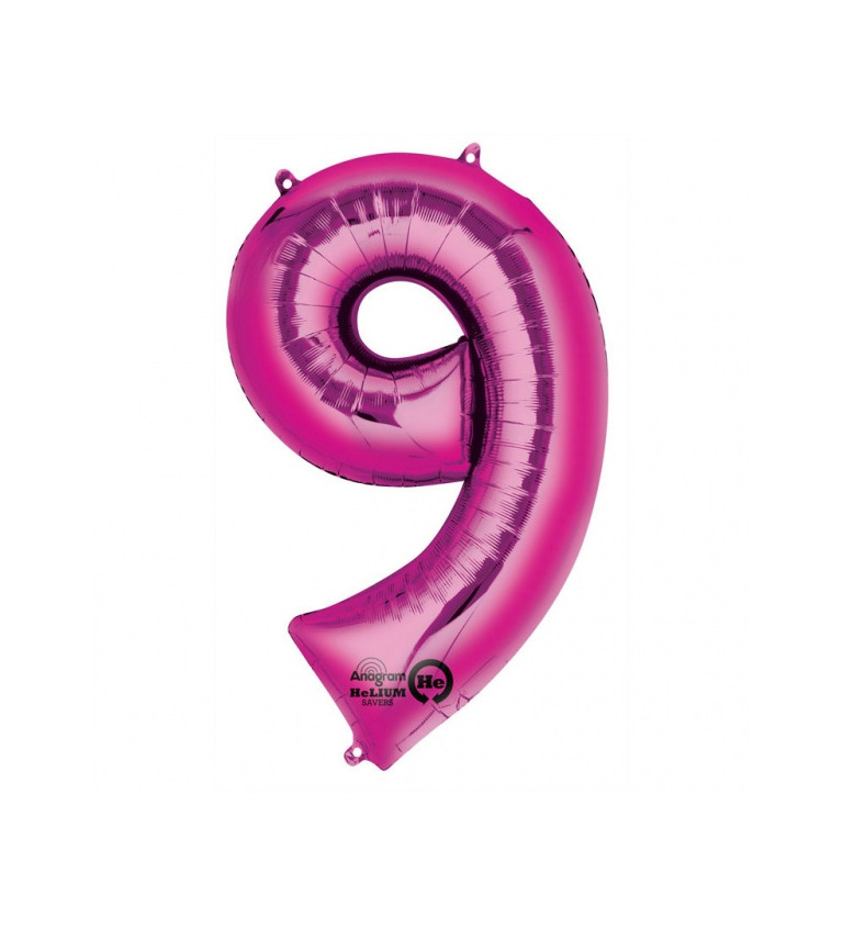 Fóliový balónek růžový - velké číslo 9