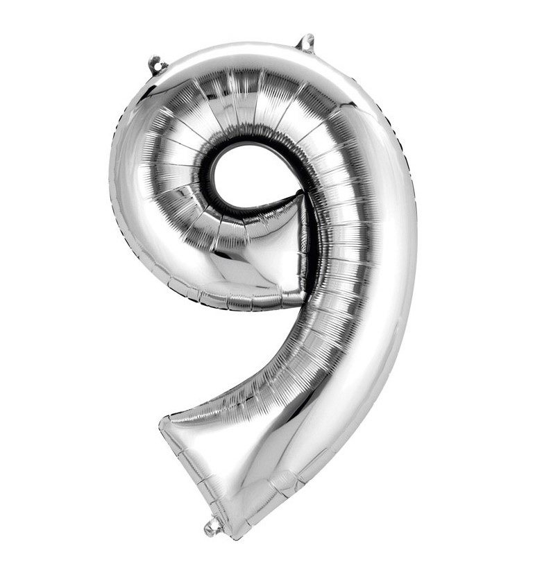 Fóliový balónek stříbrný - velké číslo 9