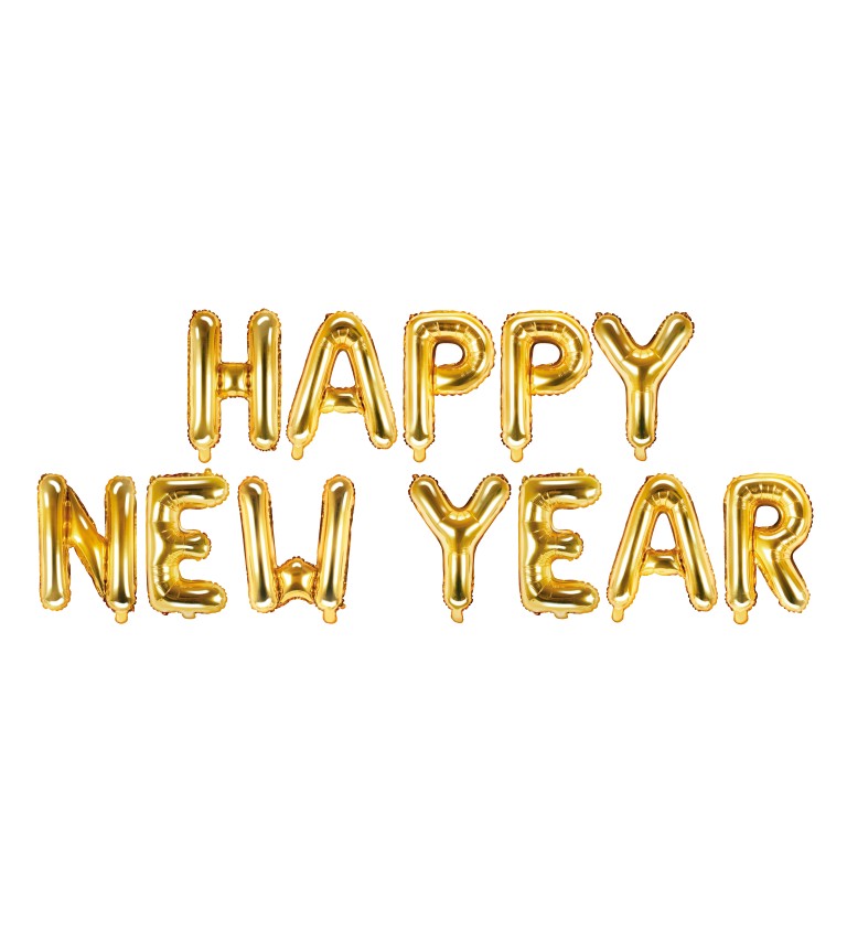 Písmenkový fóliový balónek Happy New Year - zlatý