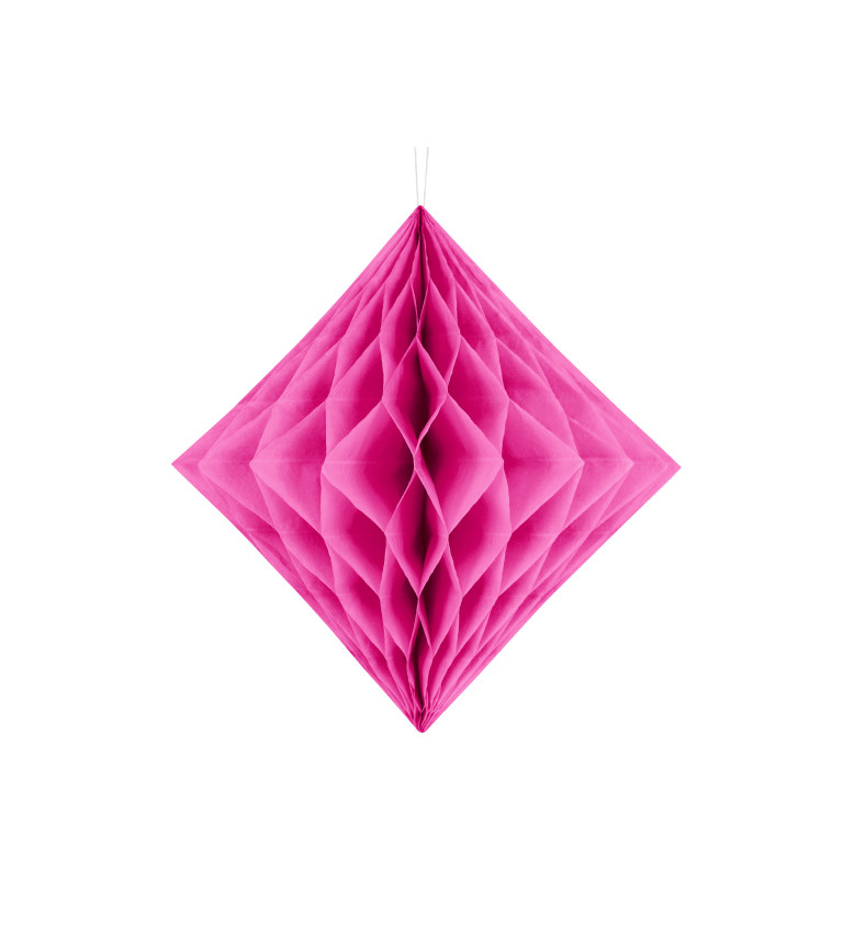 Papírová dekorace ve tvaru diamantu - Tmavě růžová 30 cm