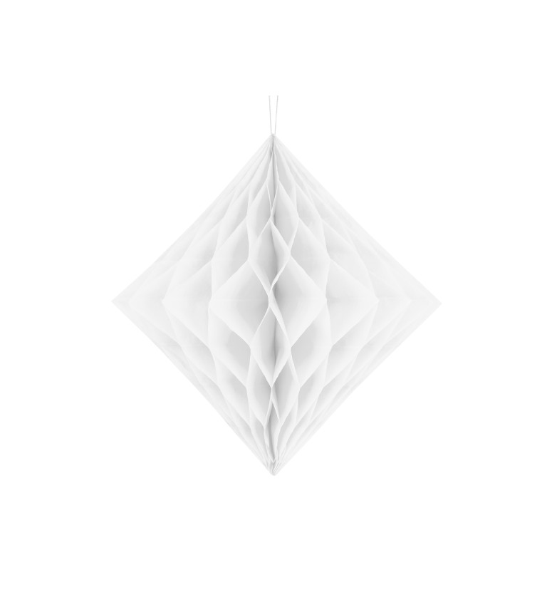 Papírová dekorace ve tvaru diamantu - Bílá 20 cm