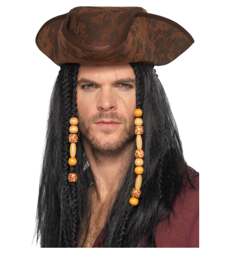 Hnědý třírohý pirátský klobouk