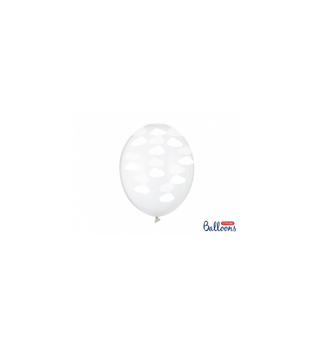 Balónek průhledný - bílé obláčky - 6 ks