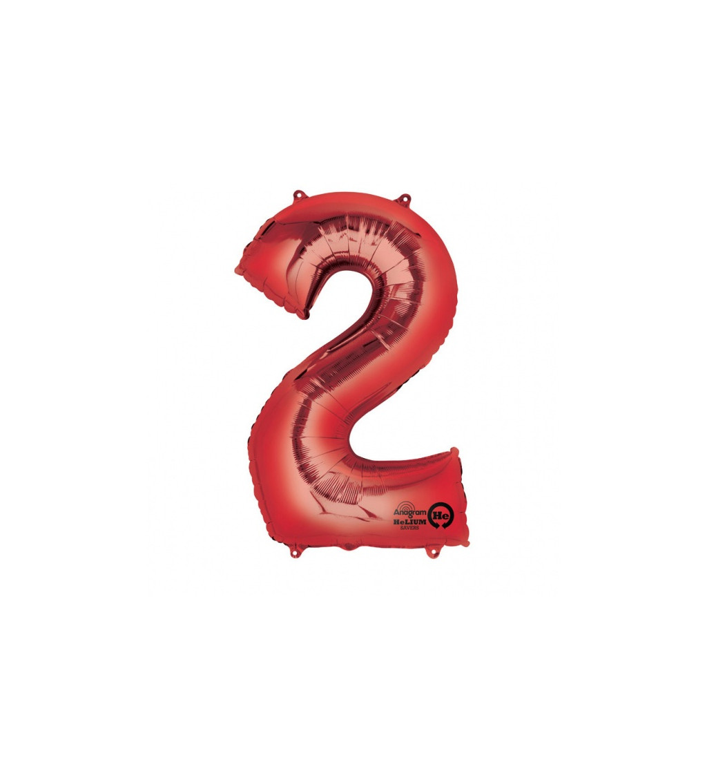 Fóliový balónek červený - velké číslo 2