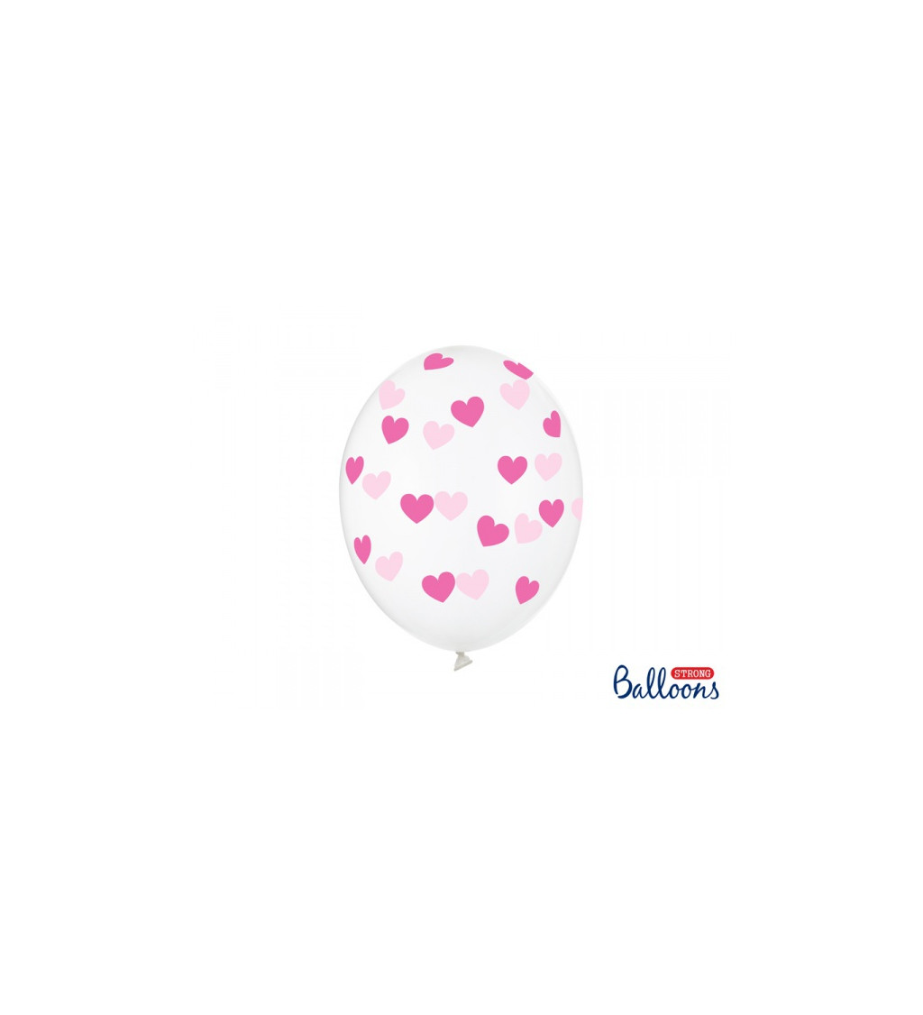 Průhledné balónky s růžovými srdíčky