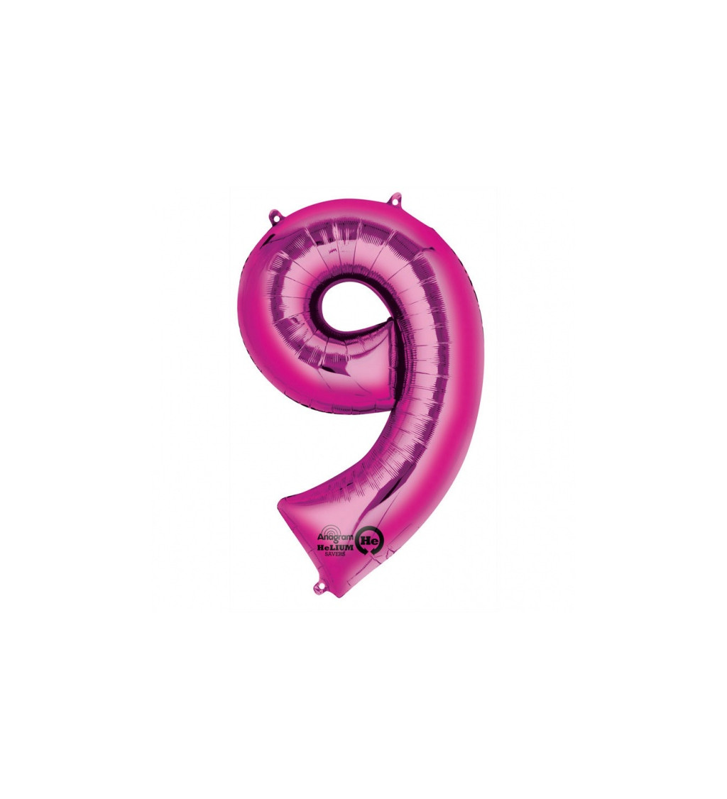 Fóliový balónek růžový - velké číslo 9