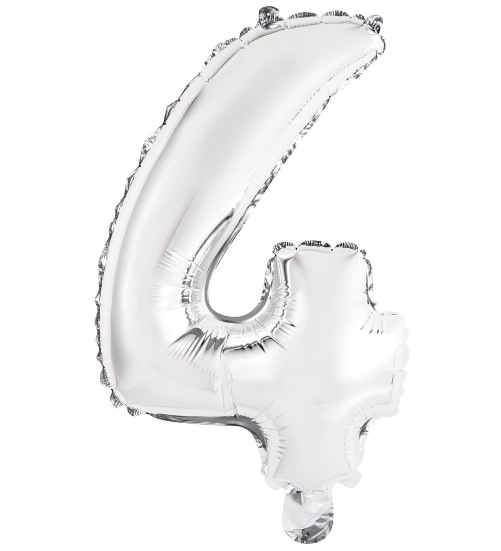 Stříbrný fóliový balónek číslo 4 - mini