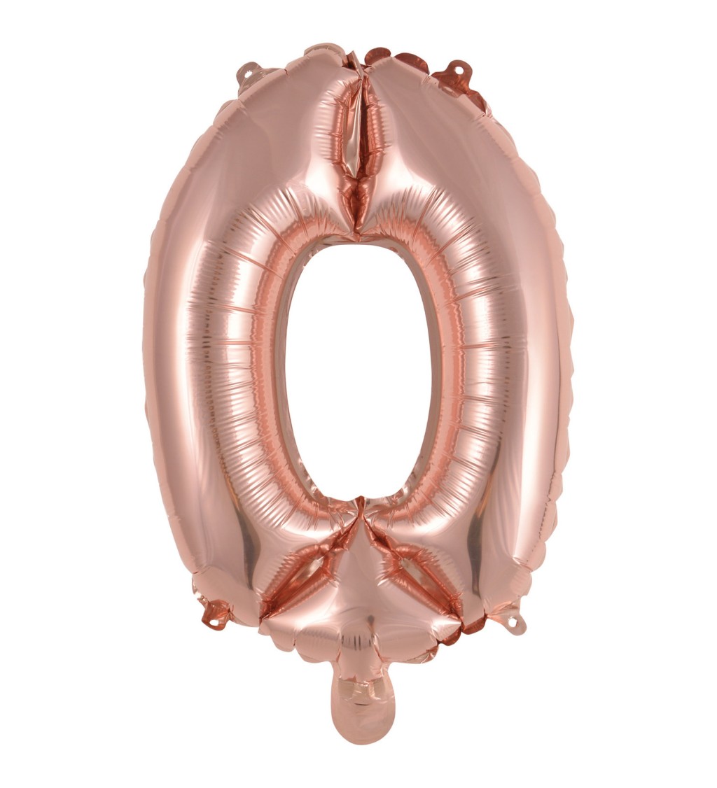 Růžové zlato fóliový balónek číslo 0 - mini