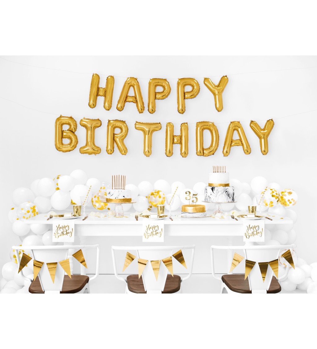 Fóliový balónek Happy Birthday - zlatý