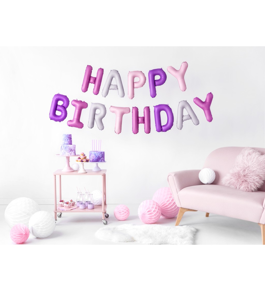 Fóliový balónek růžovo-fialový Happy Birthday