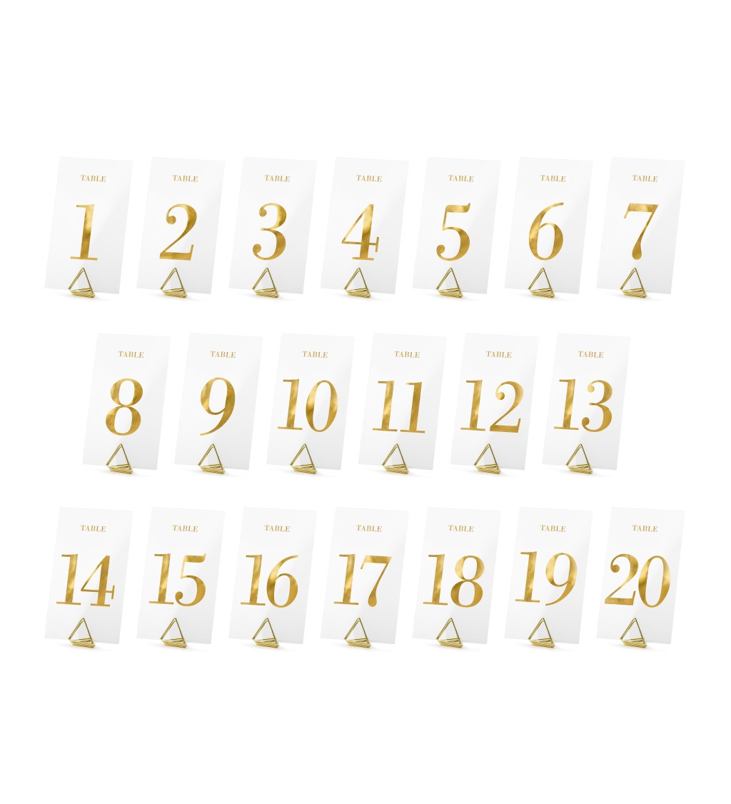 Bílo-zlaté číslování stolů 1 - 20