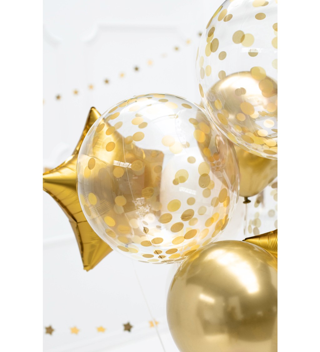 Průhledný balónek se zlatými puntíky