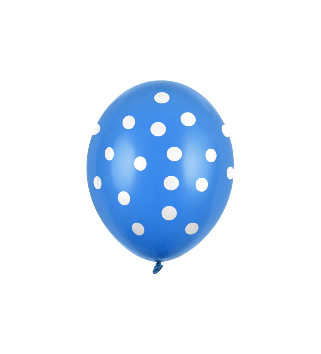 Balónek pastelový tmavě modrý - bílé puntíky - 6 ks