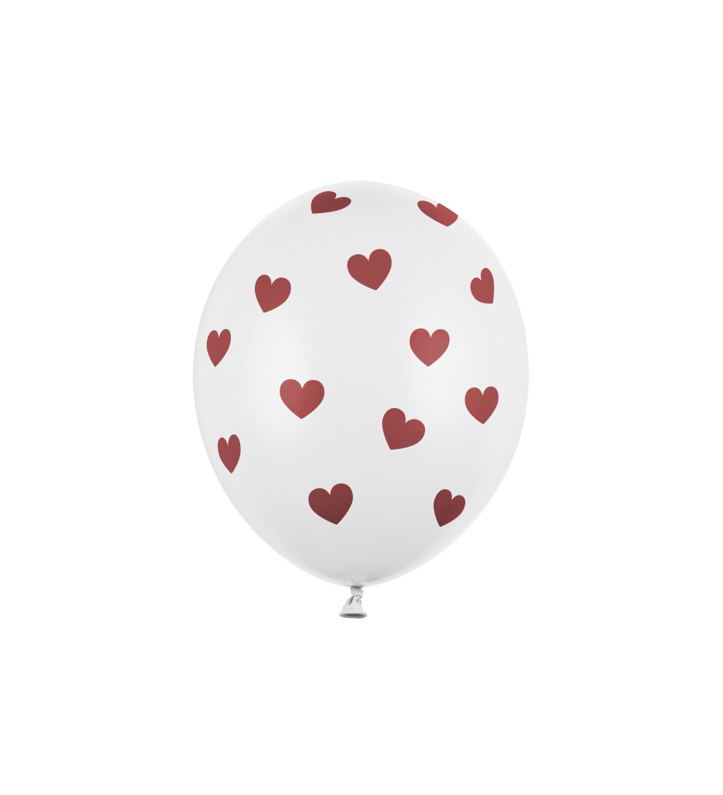 Balónek s potiskem - červená srdíčka - 6 ks