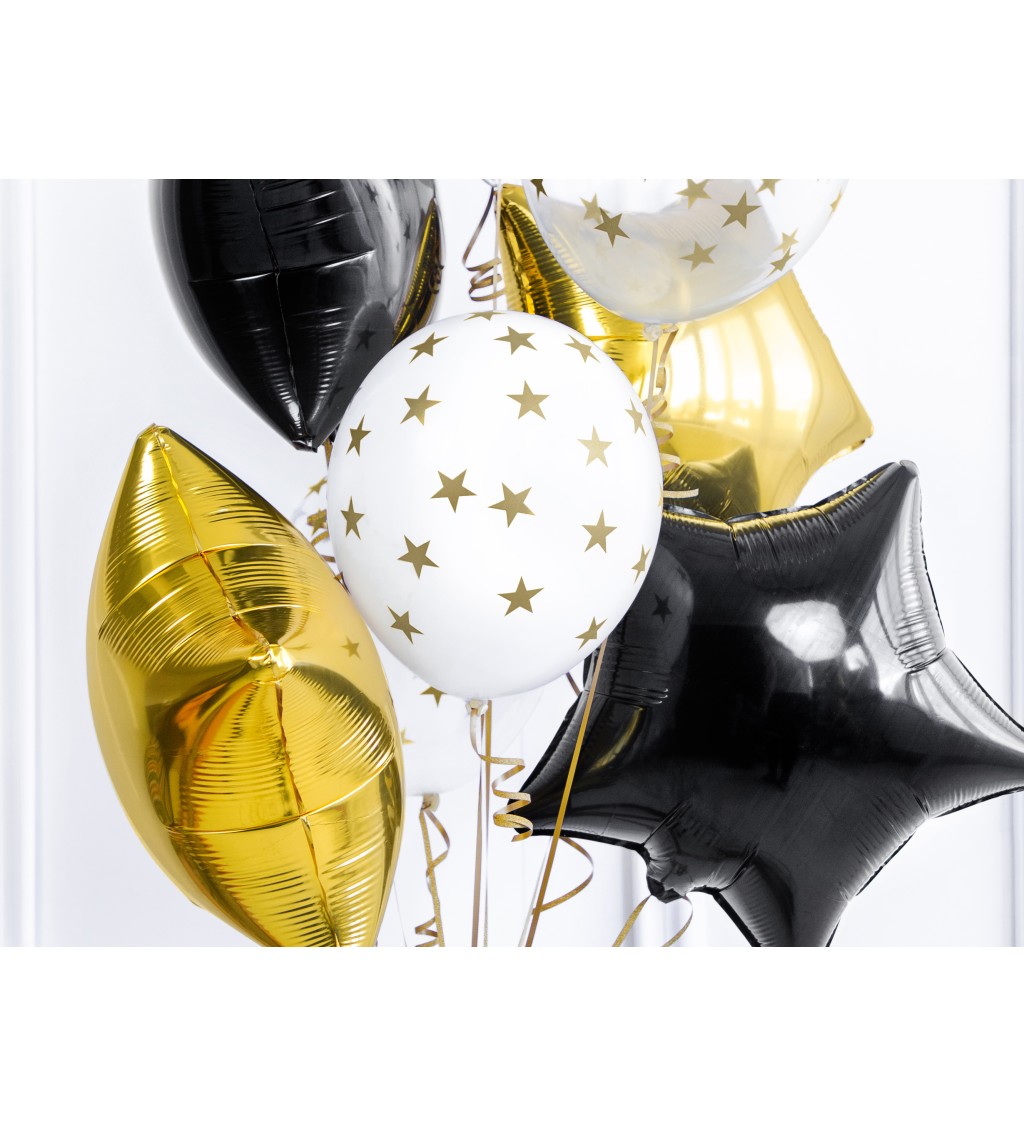 Balónek pastelový bílý - zlaté hvězdy - 6 ks