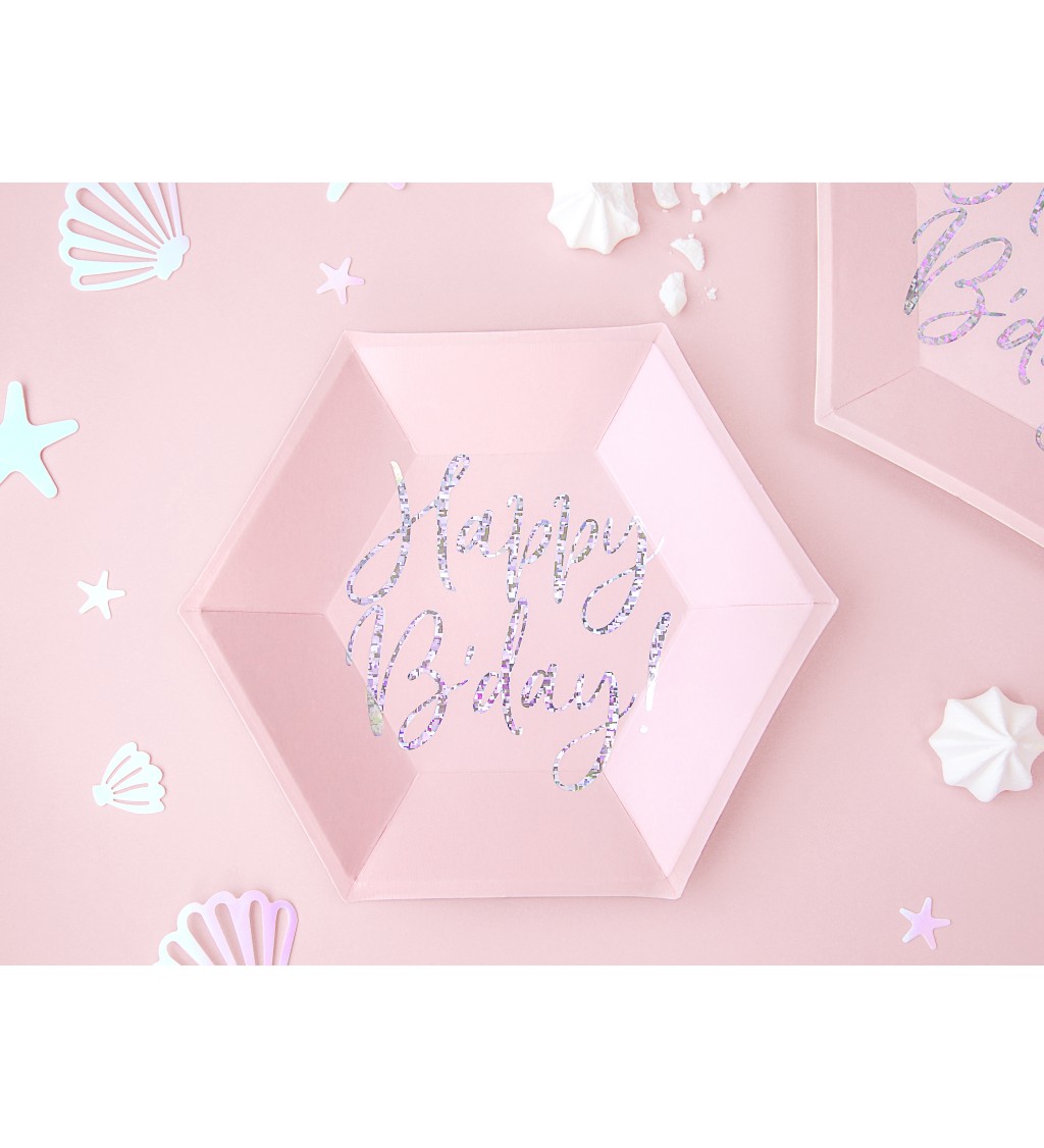 Pudrově růžové talířky Happy B'day!