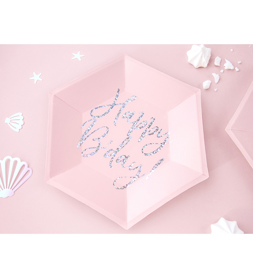 Pudrově růžové talířky Happy B'day!