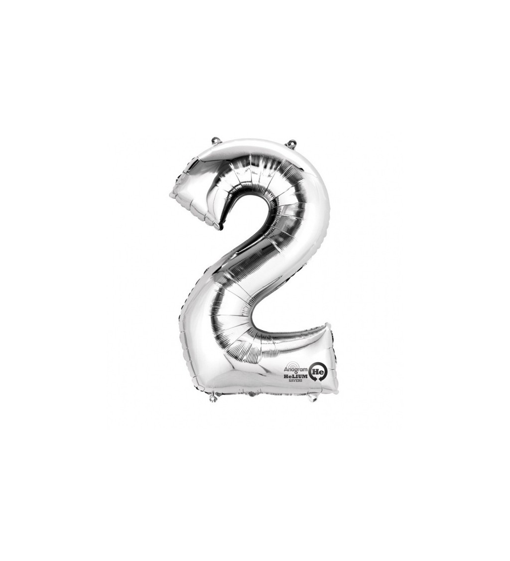 Fóliový balónek stříbrný - malé číslo 2