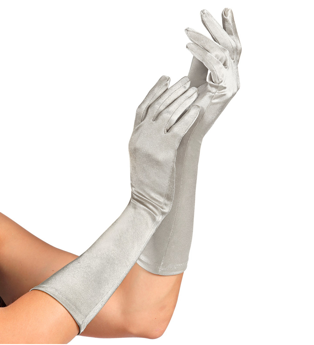 Stříbrné saténové rukavice