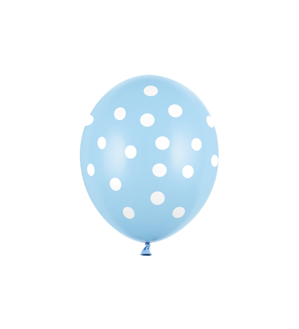 Balónky pastelové světle modré - bílé puntíky - 50 ks