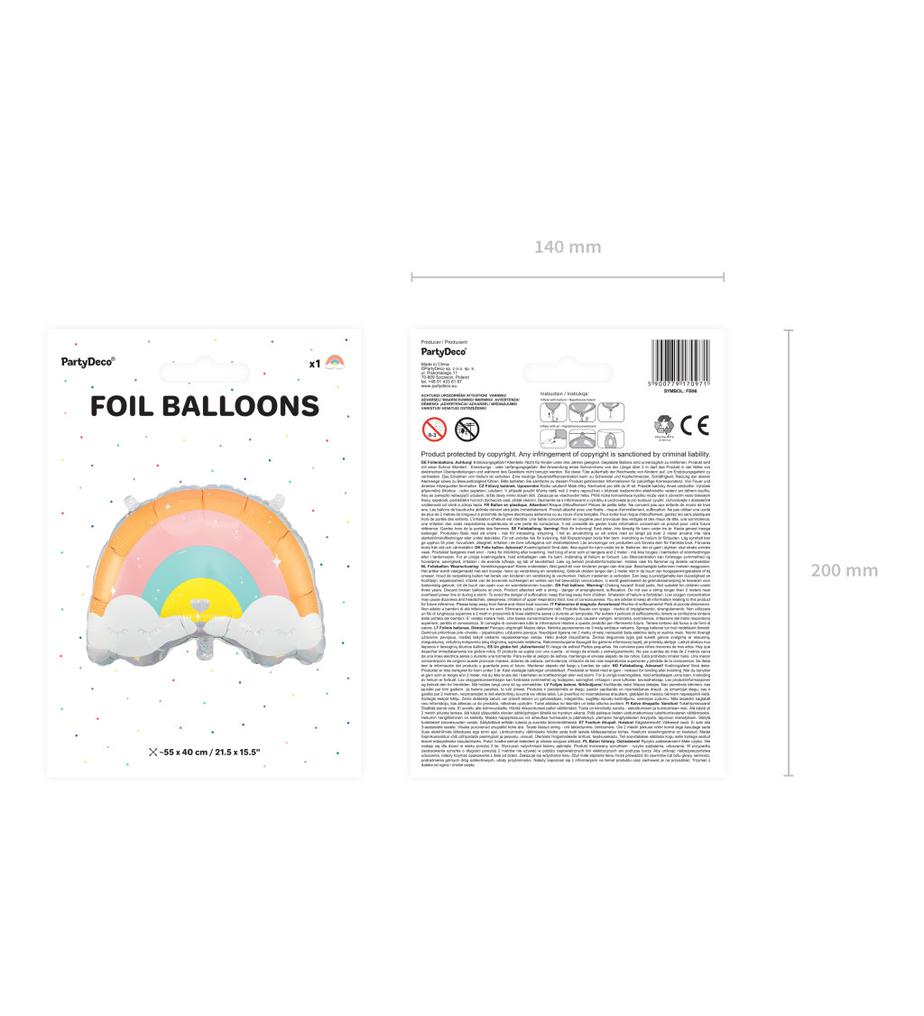 Fóliový balónek Duha s obláčky