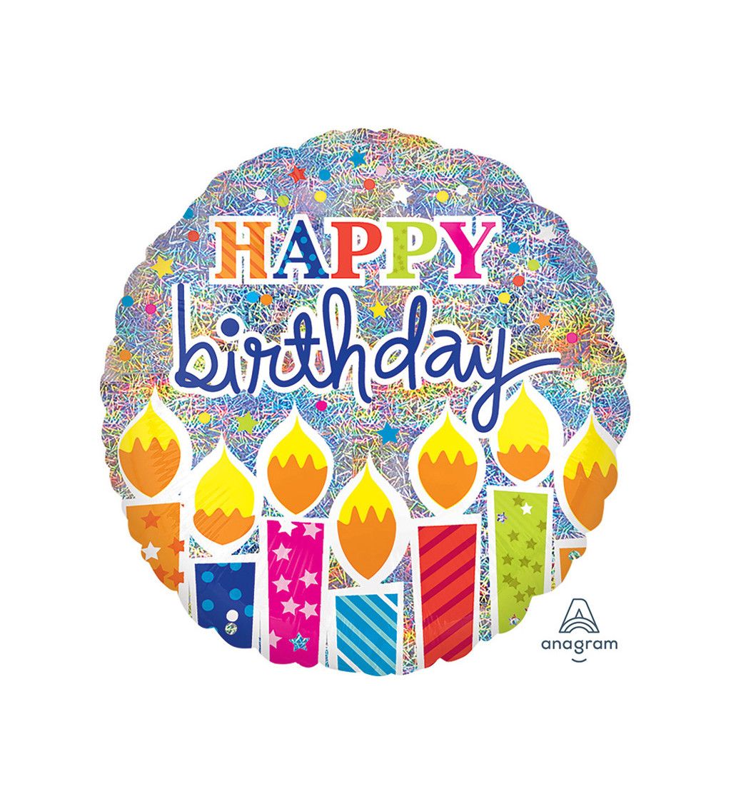 Holografický Fóliový Balónek Happy Birthday - Párty Výzdoba