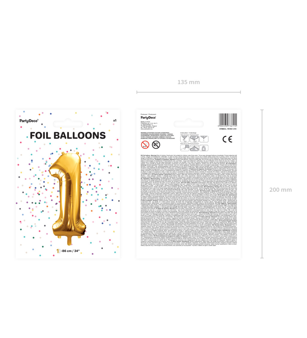 Zlatý fóliový balónek číslo 1