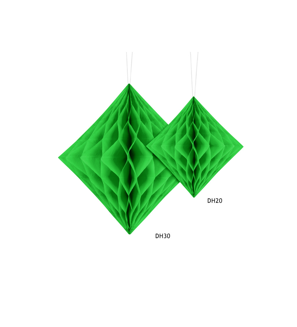 Papírová dekorace ve tvaru diamantu - Zelená 30 cm