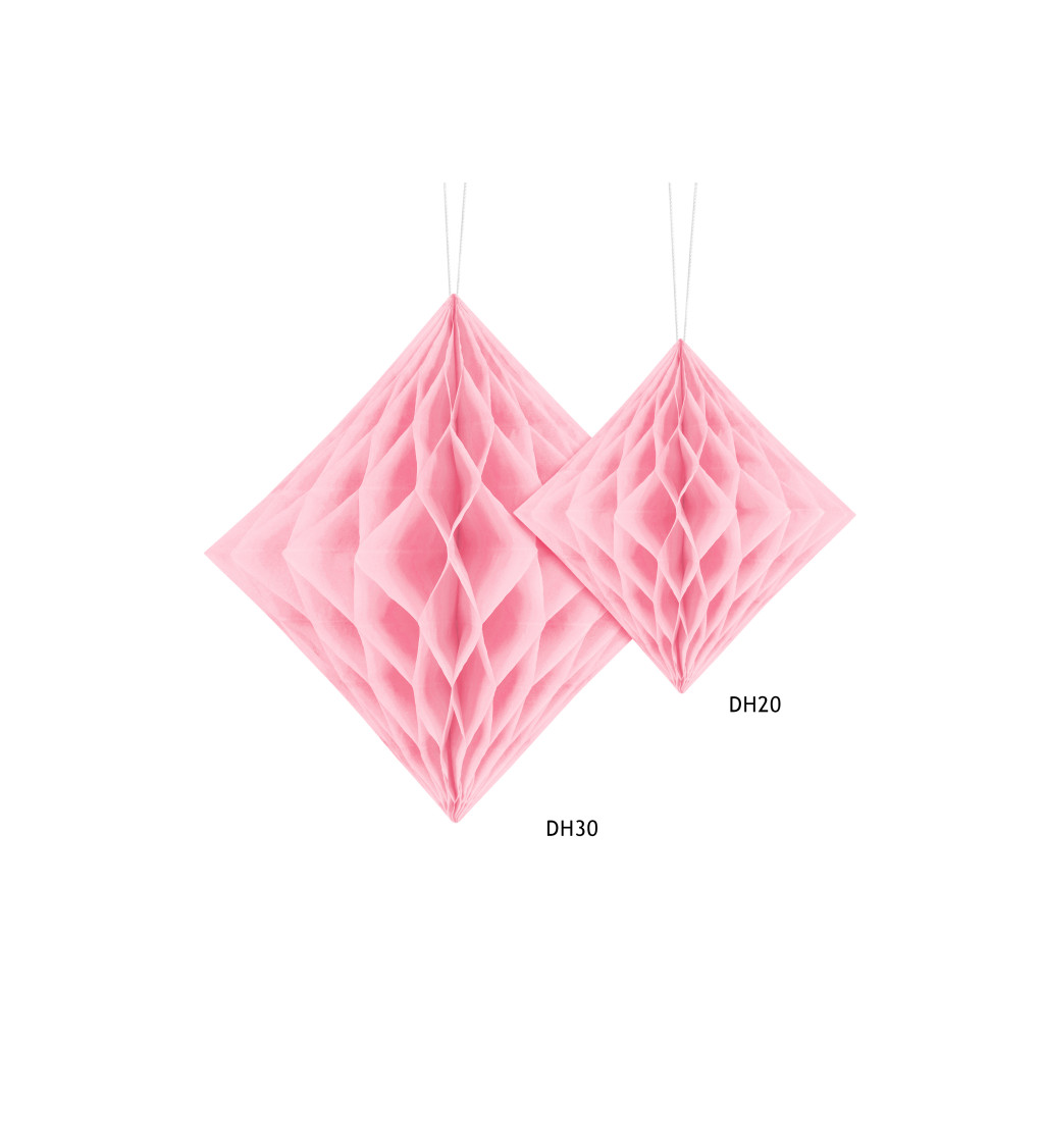 Papírová dekorace ve tvaru diamantu - Světle růžová 30 cm