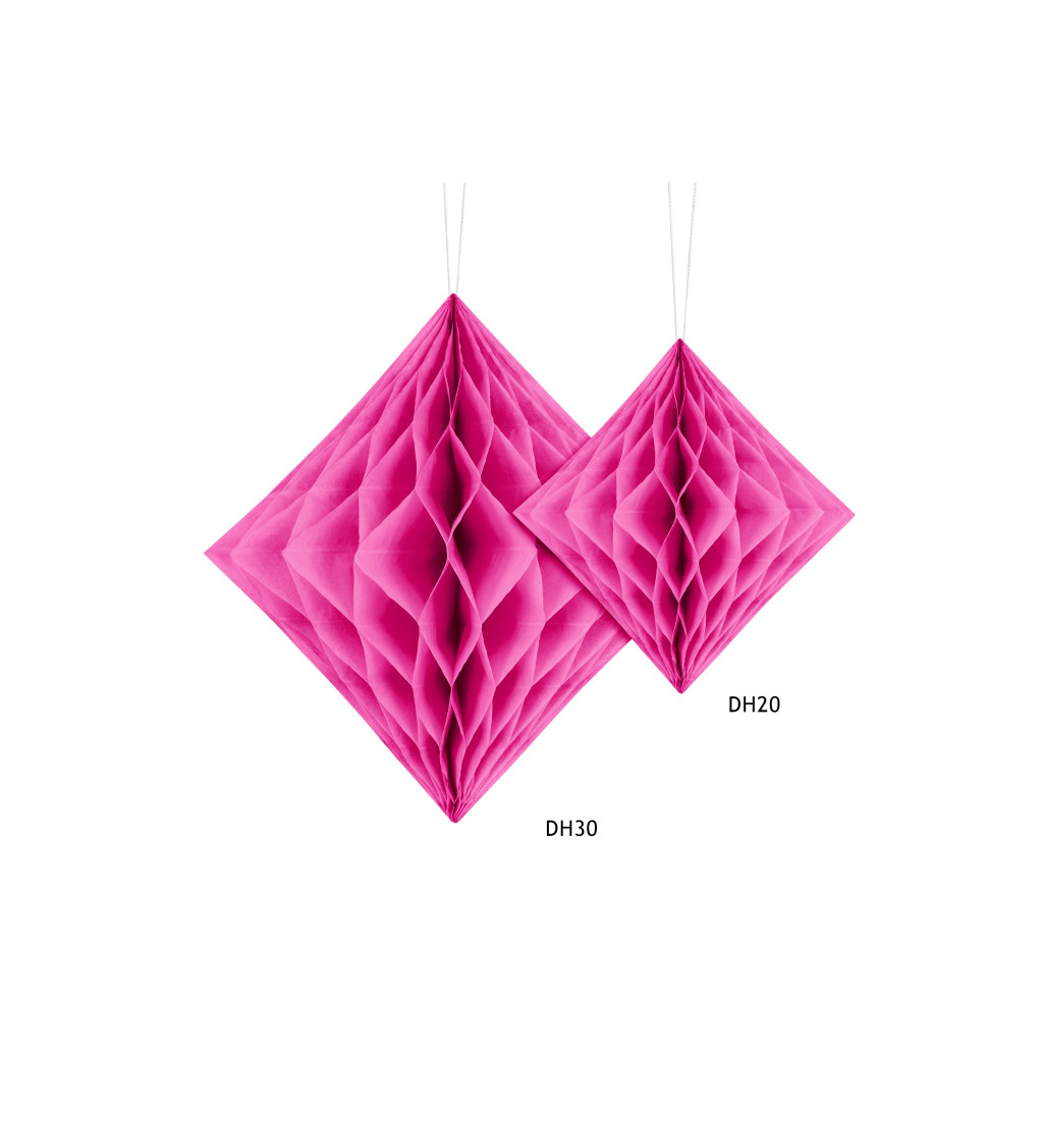 Papírová dekorace ve tvaru diamantu - Tmavě růžová 30 cm