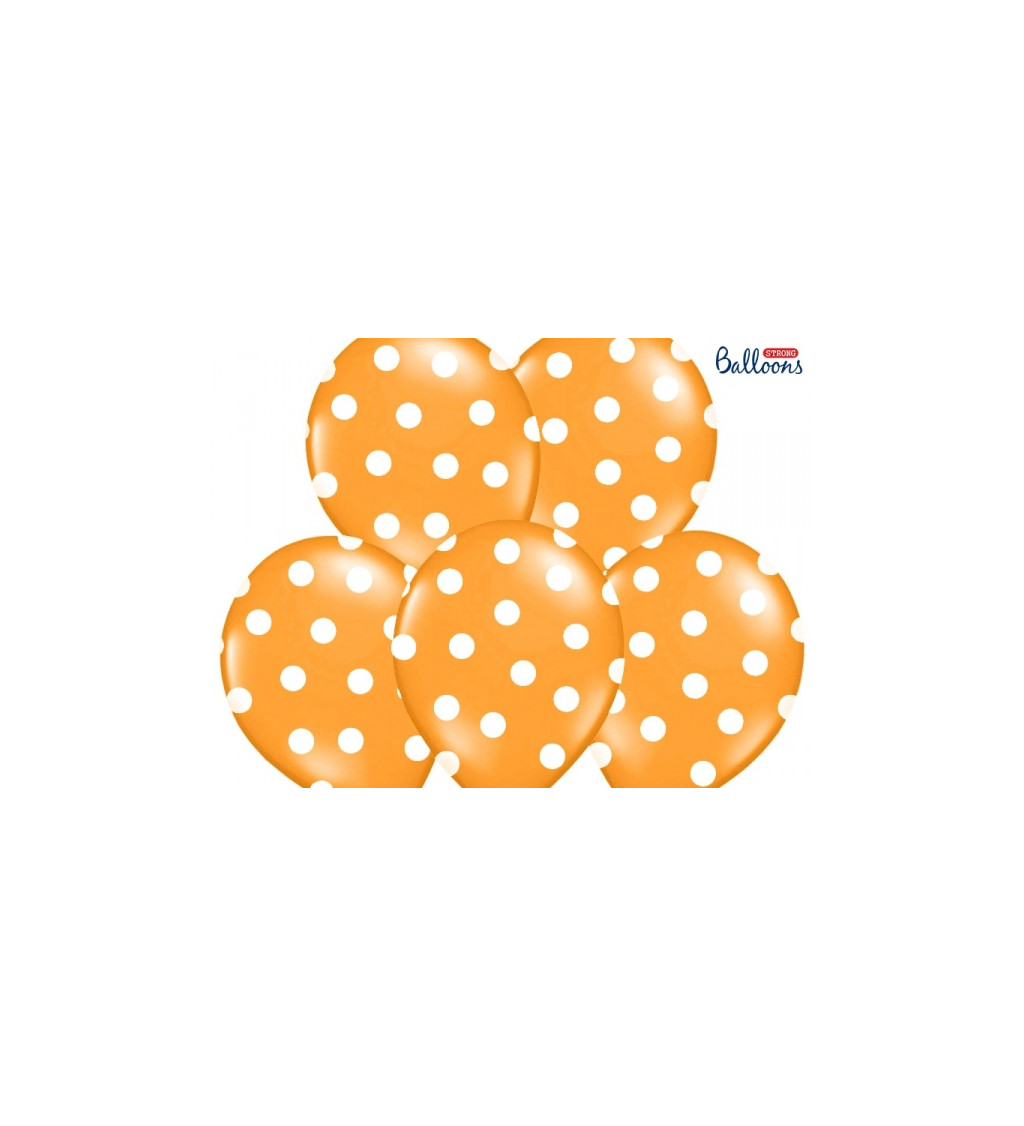 Balónek pastelový oranžový - bílé puntíky - 6 ks