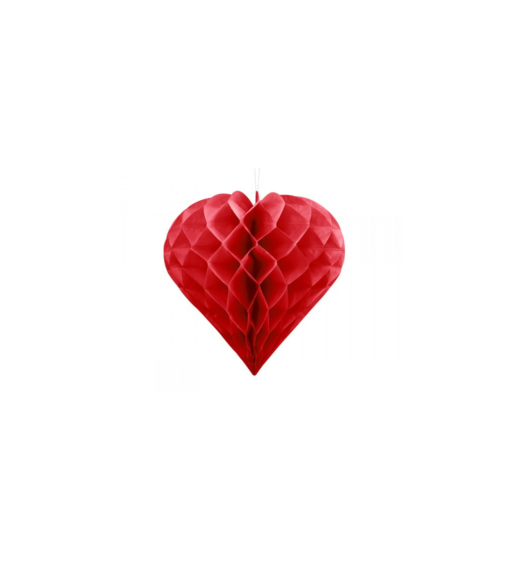 Papírová dekorace ve tvaru srdce - Červená, 20 cm