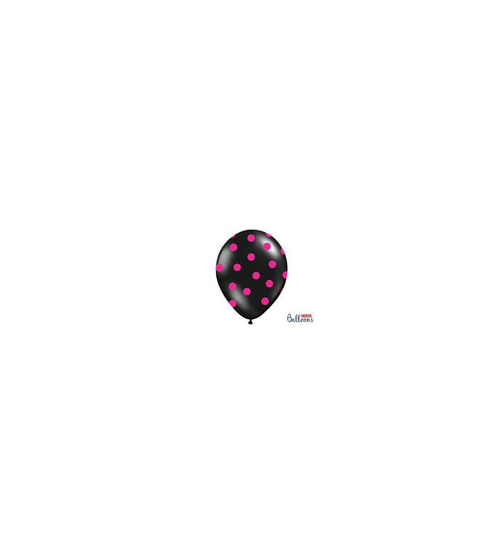 Balónek pastelový černý - růžové puntíky - 6 ks