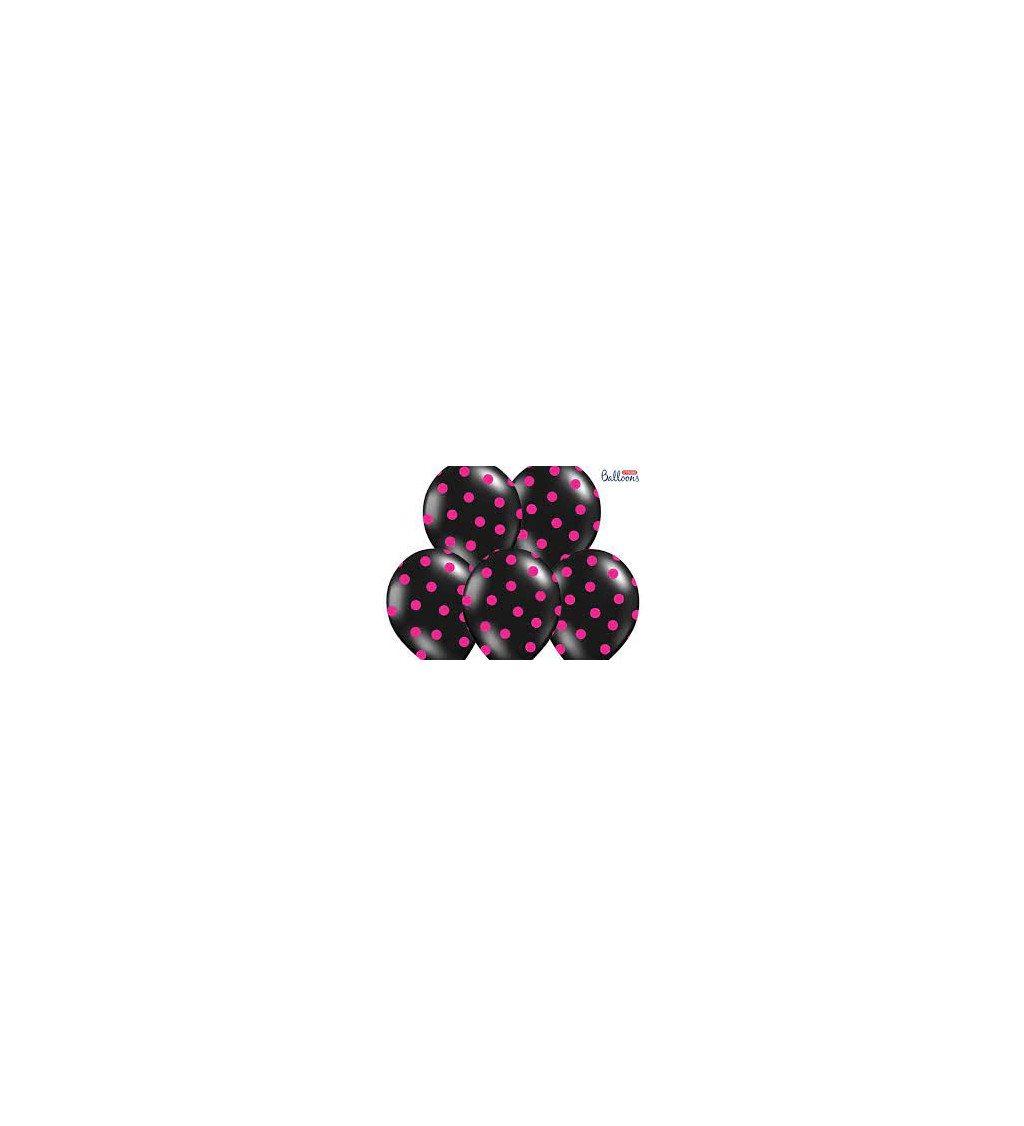 Balónky pastelové černé - růžové puntíky - 50 ks