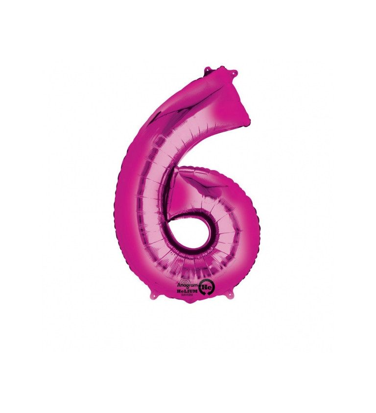 Fóliový balónek růžový - velké číslo 6