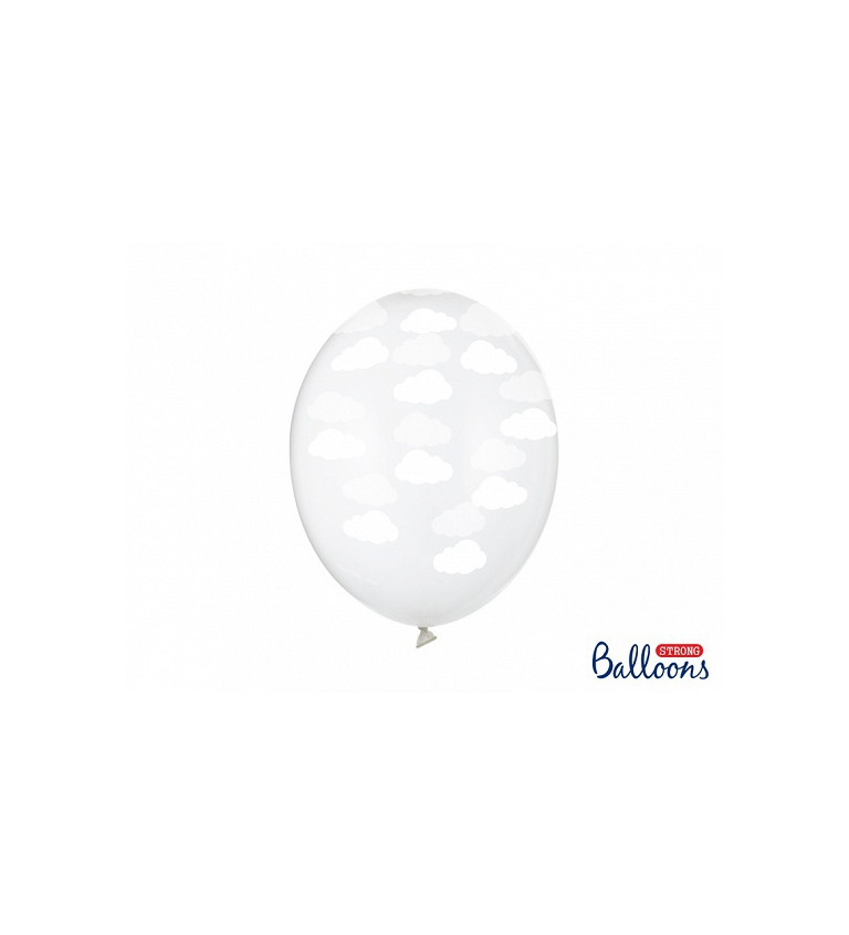 Balónek průhledný - bílé obláčky - 6 ks