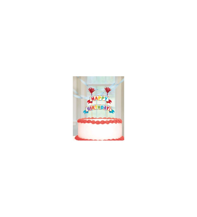 Barevná dortová dekorace Happy Birthday