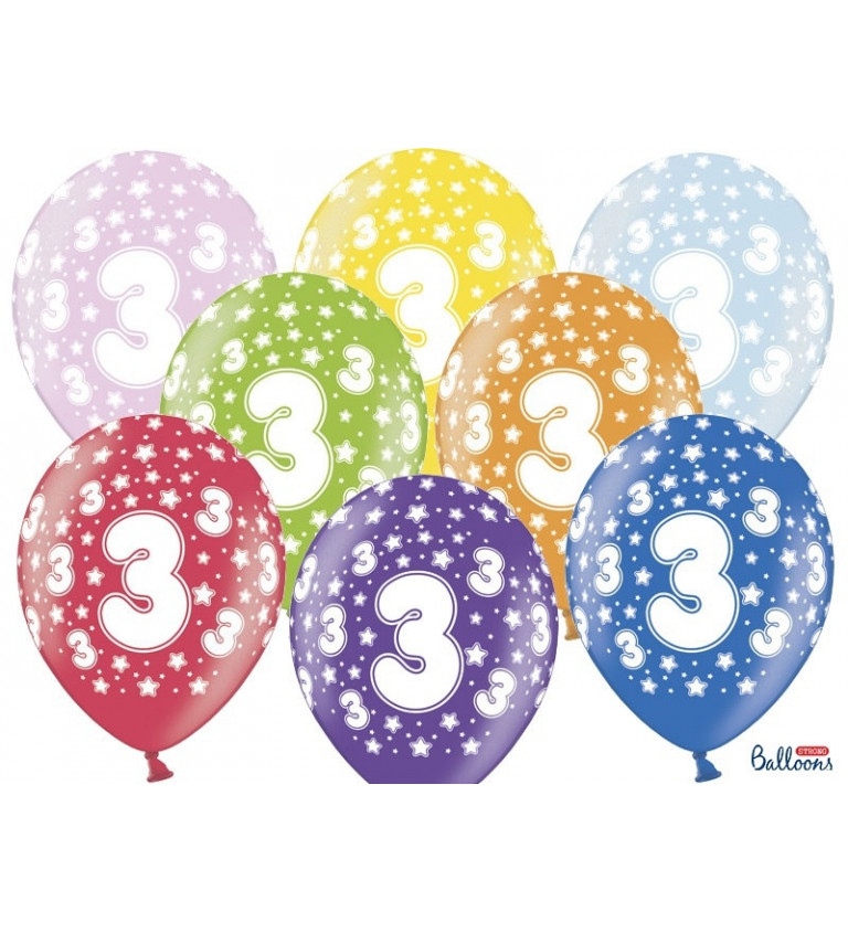 Balónek metalický - číslo 3 - 6 ks