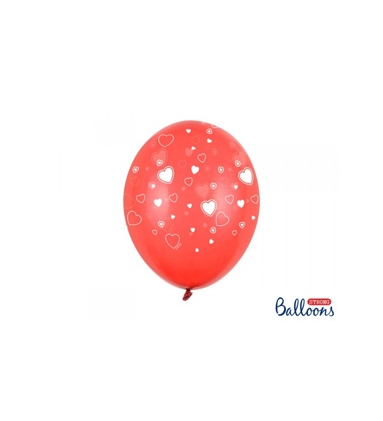 Červené balónky s bílými srdíčky