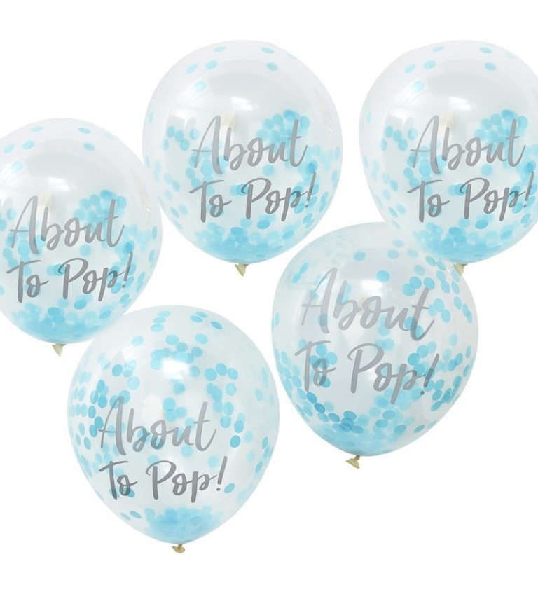 Balónky s modrými konfetami ABOUT TO POP!