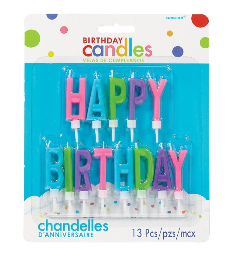 Barevné dortové svíčky - Happy birthday