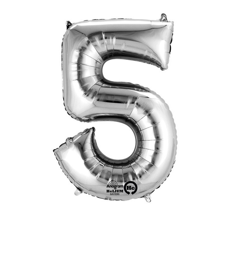 Fóliový balónek stříbrný - velké číslo 5
